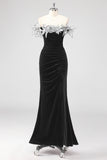 Robe formelle plissée sans bretelles sirène noire avec fleurs 3D