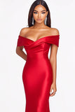 Robe formelle en satin à épaules dénudées sirène rouge