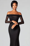 Robe formelle noire en maille fourreau à épaules dénudées