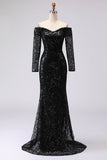Robe formelle noire en maille décollée et dentelle à fourreau décollé