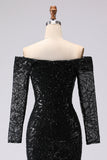 Robe formelle noire en maille décollée et dentelle à fourreau décollé
