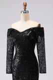 Robe formelle noire en maille décollée et dentelle à fourreau décollé