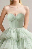 A Line Sage Robe bustier à volants étagés en tulle
