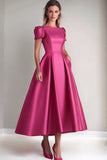 Fuchsia A Ligne Manches Bouffantes Robe Mère de la Mariée