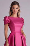 Fuchsia A Ligne Manches Bouffantes Robe Mère de la Mariée