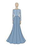 Appliques bleu poussiéreux fourreau col bateau mère de la robe de mariée