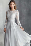 Mousseline de soie grise Une ligne Mère de la mariée Robe avec appliques de dentelle