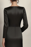 Sirène noire manches longues satin froncé longue mère de la mariée robe
