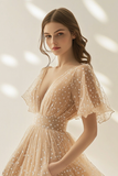 Abricot Une ligne Tulle Col V Robe longue formelle