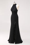 Dos nu Noir à volants Sirène Robe longue formelle avec fente