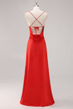 Robe formelle fourreau à bretelles spaghetti en satin rouge