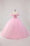 Robe de bal rose princesse à épaules dénudées en tulle perlé Quinceanera