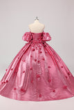 Princesse Robe de Bal Fuchsia Épaules Dénudées Manches Bouffantes Quinceanera Robe avec Fleurs 3D