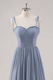 Dusty Blue A Line Corset Longue Robe de Demoiselle D’honneur Avec Fente