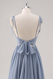 Dusty Blue A Line Corset Longue Robe de Demoiselle D’honneur Avec Fente