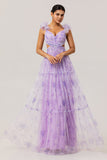 Robe de demoiselle d'honneur à fleurs plissée et découpée couleur lavande