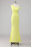 Simple Mermaid Lemon Robe longue formelle à une épaule