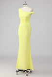 Simple Mermaid Lemon Robe longue formelle à une épaule