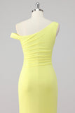 Simple Mermaid Lemon Robe longue formelle à une épaule