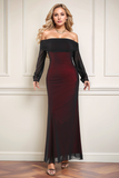 Noir Rouge Robe Formelle Fourreau Épaules Dénudées