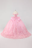 Princesse Blush Robe de bal rose à épaules dénudées en tulle papillon perlé Quinceanera Robe avec nœud