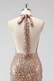 Glitter Champagne Sirène Dos Nu Robe de soirée Longue Dos Nu Avec Paillettes