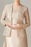 Robe 2 pièces Mère de la mariée en mousseline de champagne trapèze