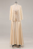 Robe 2 pièces Mère de la mariée en mousseline de champagne trapèze