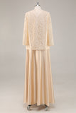 Robe 2 pièces Mère de la mariée en mousseline de champagne trapèze