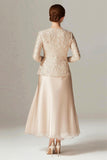 Robe 2 pièces Mère de la mariée en mousseline de champagne trapèze