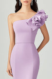 Robe formelle lilas à épaules inclinées sirène à volants