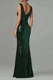 Robe formelle plissée à sequins à sequins sirène vert foncé