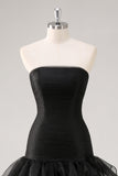 Robe formelle à volants en tulle sans bretelles noir