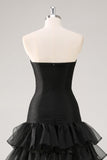 Robe formelle à volants en tulle sans bretelles noir