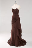 Robe formelle à volants froncés marron foncé