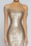 Robe longue formelle scintillante sirène champagne à paillettes à paillettes