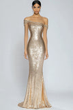 Robe longue formelle scintillante sirène champagne à paillettes à paillettes