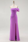 Robe sirène violette épaule nue fendue chic et glamour