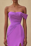 Robe longue formelle sirène violette à épaules dénudées avec fente