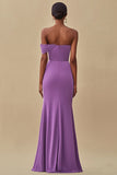 Robe longue formelle sirène violette à épaules dénudées avec fente