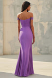 Sirène épaule dénudée Robe longue formelle en mousseline de soie violette
