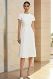 Robe formelle midi droite crayon ajustée à col rond blanc