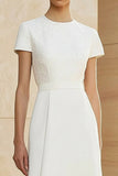 Robe formelle midi droite crayon ajustée à col rond blanc