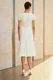Robe formelle midi droite crayon ajustée à col rond blanc