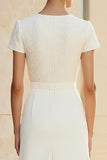 Robe formelle midi droite crayon ajustée à col rond blanc