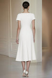 Robe formelle midi crayon droite blanche ajustée à manches courtes
