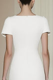 Robe formelle midi crayon droite blanche ajustée à manches courtes