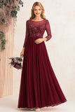 Elégante robe trapèze à col bateau bordeaux pour mère de la mariée avec perles