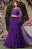 Violet élégant Une ligne châle manches mère robe avec appliques