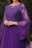 Violet élégant Une ligne châle manches mère robe avec appliques